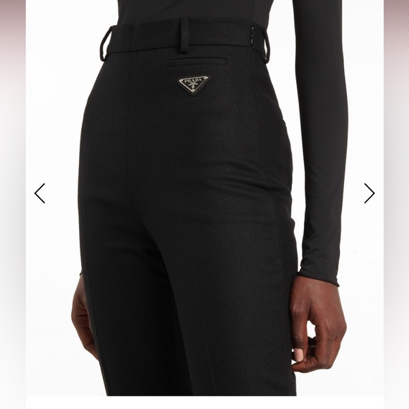 Prada Pants - PRADA Women’s Black Stretchy Wool Logo-Plaque High Waisted Stirrup Leggings (44)